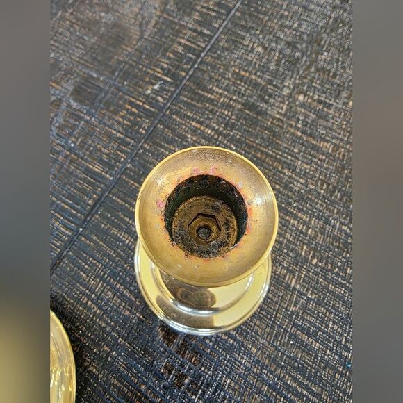 2 Polished Brass Elegant Gold Taper Candlestick Holders Sz 4.5' & 5' Short - Picture 7 of 12